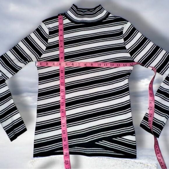 Say What? Sweater Black & White Asymmetrical Striped Turtleneck - Junior’s L - Picture 4 of 16
